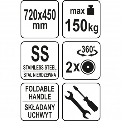 Transportavimo vežimėlis-platforma, nerūdijantis plienas 720x450mm YATO YG-09080 4 Transportavimo vežimėlis-platforma, nerūdijantis plienas 720x450mm YATO YG-09080 4