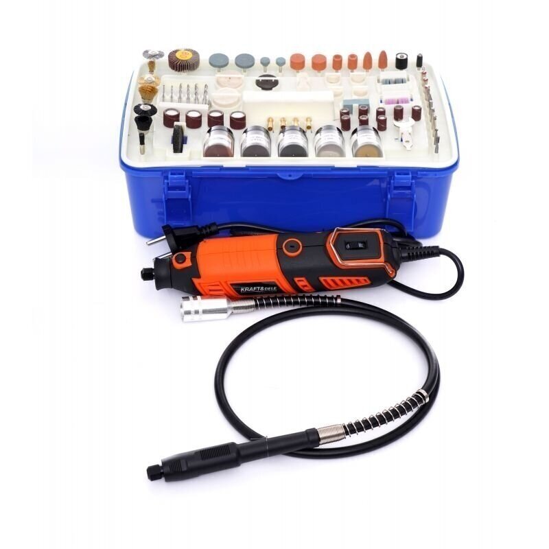 Universalus mini šlifuoklis lanksčiu velenu su priedais 270W, 218 vnt. Kraftdele Universalus mini šlifuoklis lanksčiu velenu su priedais 270W, 218 vnt. Kraftdele