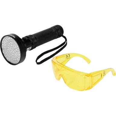 UV žibintuvėlis ir akiniai kondicionavimo sistemos nuotėkio aptikimui | UV 100 LED YATO UV žibintuvėlis ir akiniai kondicionavimo sistemos nuotėkio aptikimui | UV 100 LED YATO