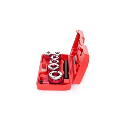 Vamzdinių sriegpjovių rinkinys su terkšle | 1/4"-1,1/4" | 6 vnt. Vamzdinių sriegpjovių rinkinys su terkšle | 1/4"-1,1/4" | 6 vnt.