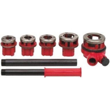 Vamzdinių sriegpjovių rinkinys su terkšle 3/8"- 1 1/4" 5 vnt. Vamzdinių sriegpjovių rinkinys su terkšle 3/8"- 1 1/4" 5 vnt.