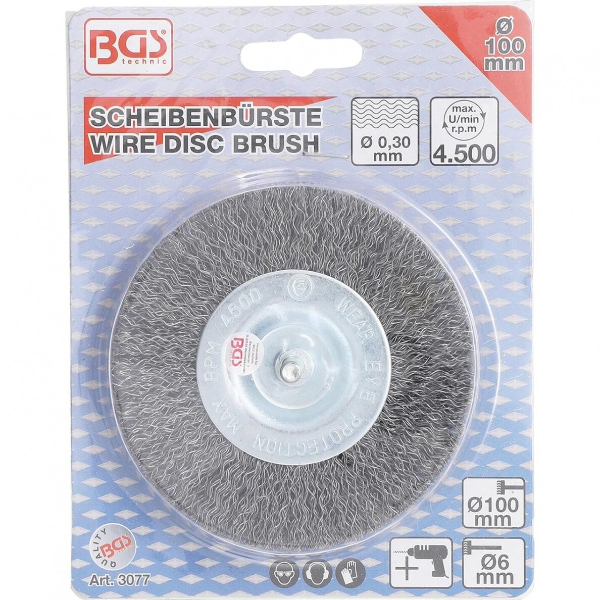 Vielinis diskinis šepetys su kotu Ø100mm BGS 2 Vielinis diskinis šepetys su kotu Ø100mm BGS 2