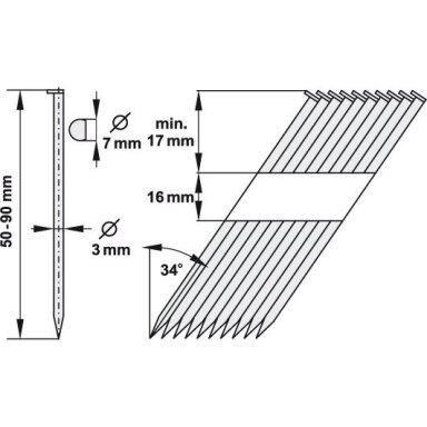 Vinys viniamūšiui 34°, 75mm x 500vnt YATO YT-0936 Vinys viniamūšiui 34°, 75mm x 500vnt YATO YT-0936