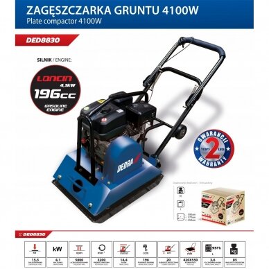 Vibroplokštė 88Kg, 5,5AG DEDRA DED8830 (Grunto tankintuvas) 8 Vibroplokštė 88Kg, 5,5AG DEDRA DED8830 (Grunto tankintuvas) 8
