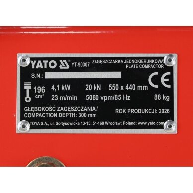 Vienkryptė vibroplokštė | 20 kN | 6,5 AG | 550 × 440 mm | su transportavimo ratukais YATO 15