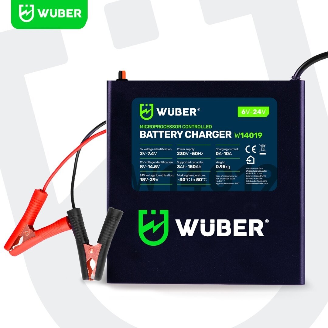WUBER mikroprocesorinis akumuliatorių įkroviklis 6–24V 10A AGM EFB GEL 9