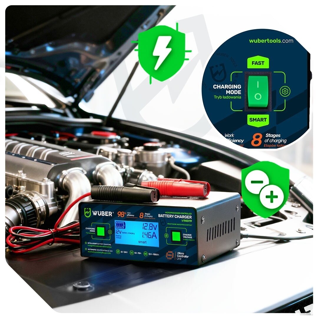WUBER mikroprocesorinis akumuliatorių įkroviklis 6–24V 10A AGM EFB GEL 5