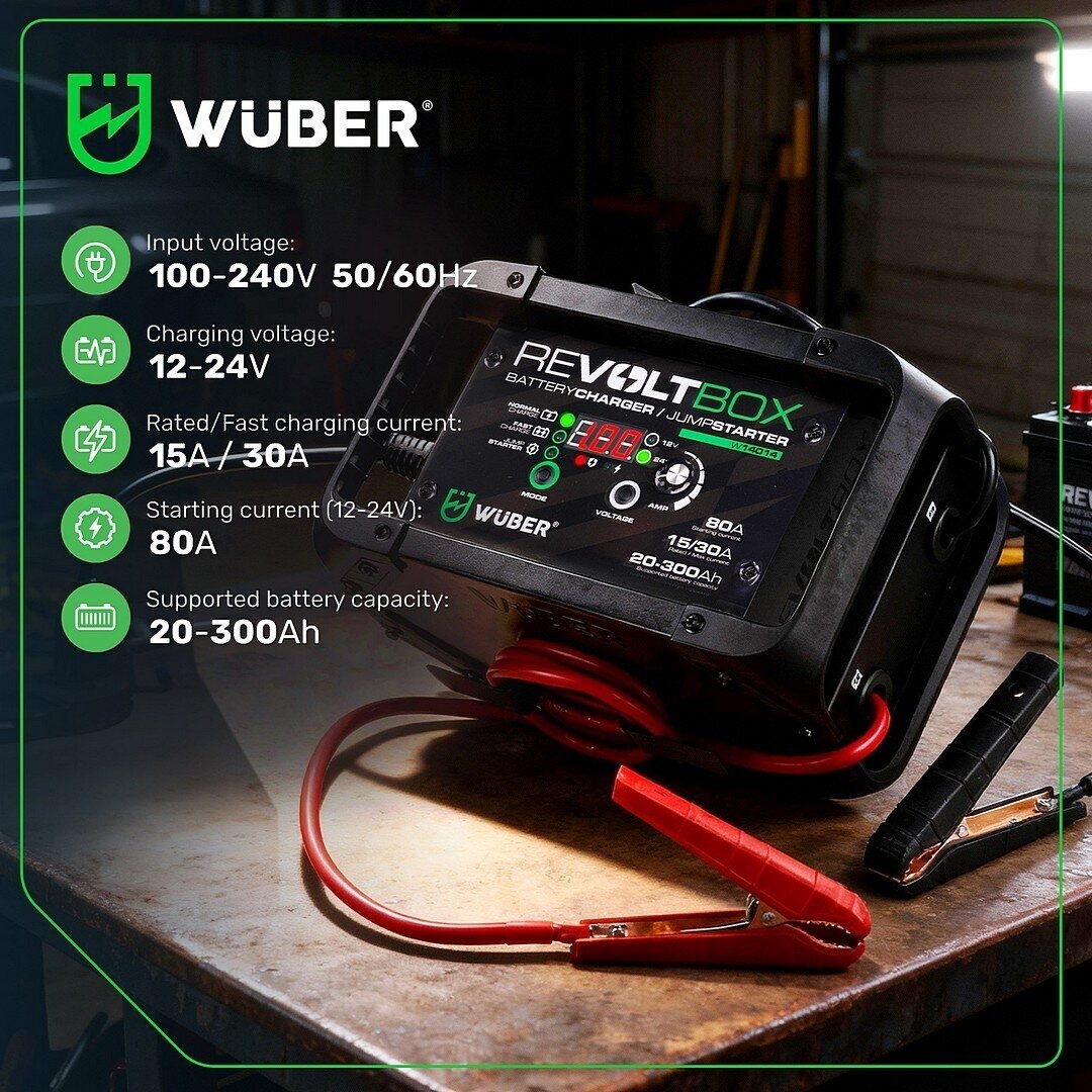 WUBER W14014 automatinis akumuliatorių įkroviklis su paleidimo funkcija 80A 2 WUBER W14014 automatinis akumuliatorių įkroviklis su paleidimo funkcija 80A 2