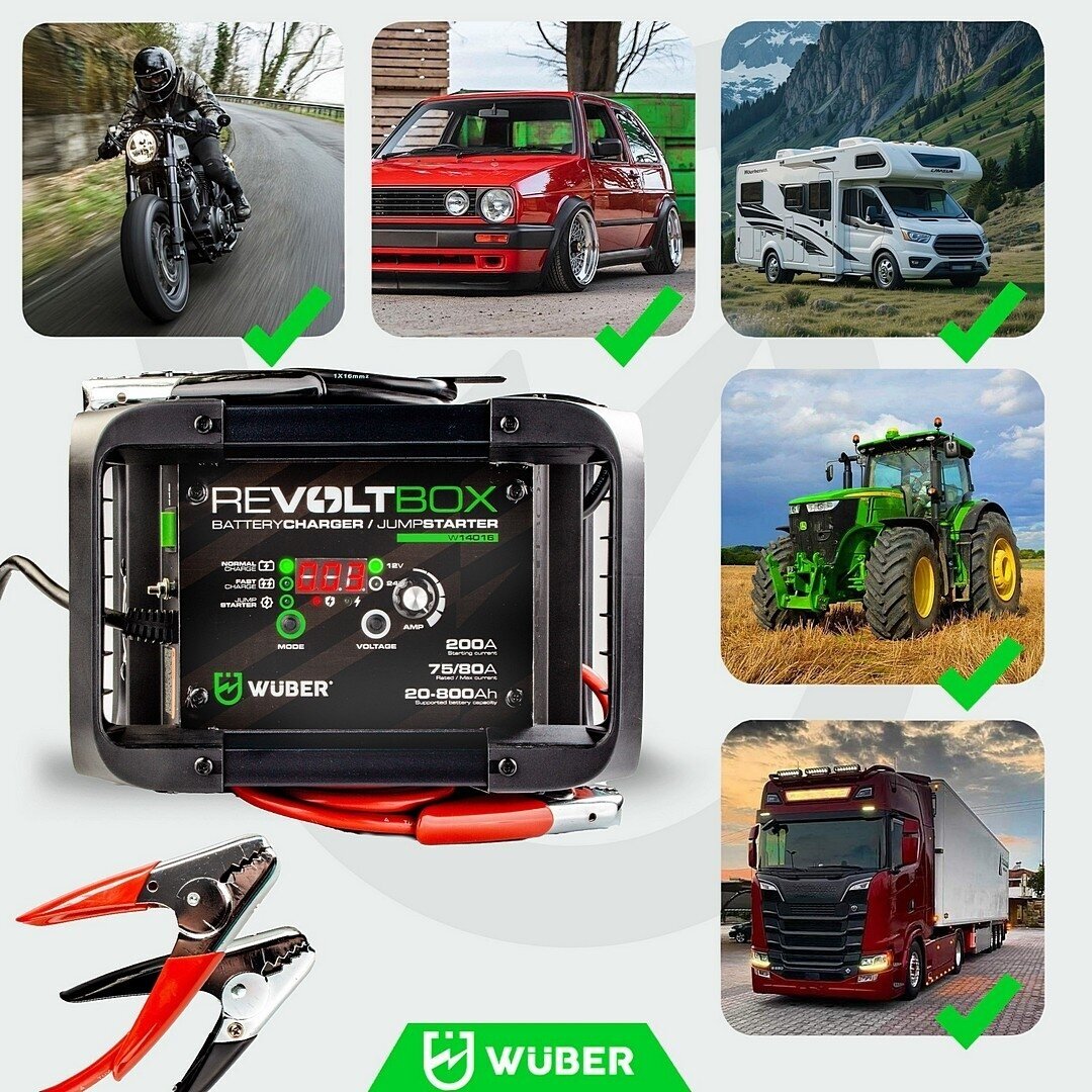 WUBER W14016 Automatinis akumuliatorių įkroviklis su paleidimo funkcija 200A 1 WUBER W14016 Automatinis akumuliatorių įkroviklis su paleidimo funkcija 200A 1