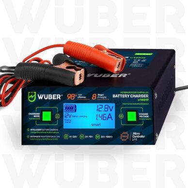 WUBER mikroprocesorinis akumuliatorių įkroviklis 6–24V 10A AGM EFB GEL 4