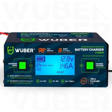 WUBER mikroprocesorinis akumuliatorių įkroviklis 6–24V 10A AGM EFB GEL 8