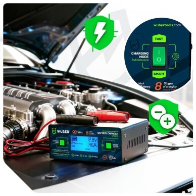 WUBER mikroprocesorinis akumuliatorių įkroviklis 6–24V 10A AGM EFB GEL 5