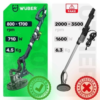 WUBER W26601 gipso šlifuoklis „žirafa“ 710W su LED, dulkių nusiurbimu ir reguliuojamu greičiu 12