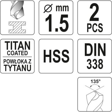 Grąžtas metalui HSS-TiN YATO DIN338 (1–13 mm) 5 Grąžtas metalui HSS-TiN YATO DIN338 (1–13 mm) 5