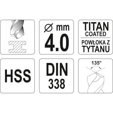 Grąžtas metalui HSS-TiN YATO DIN338 (1–13 mm) 15 Grąžtas metalui HSS-TiN YATO DIN338 (1–13 mm) 15