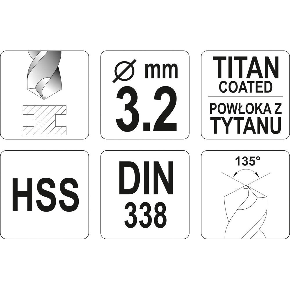Grąžtas metalui HSS-TiN YATO DIN338 (1–13 mm) 10 Grąžtas metalui HSS-TiN YATO DIN338 (1–13 mm) 10