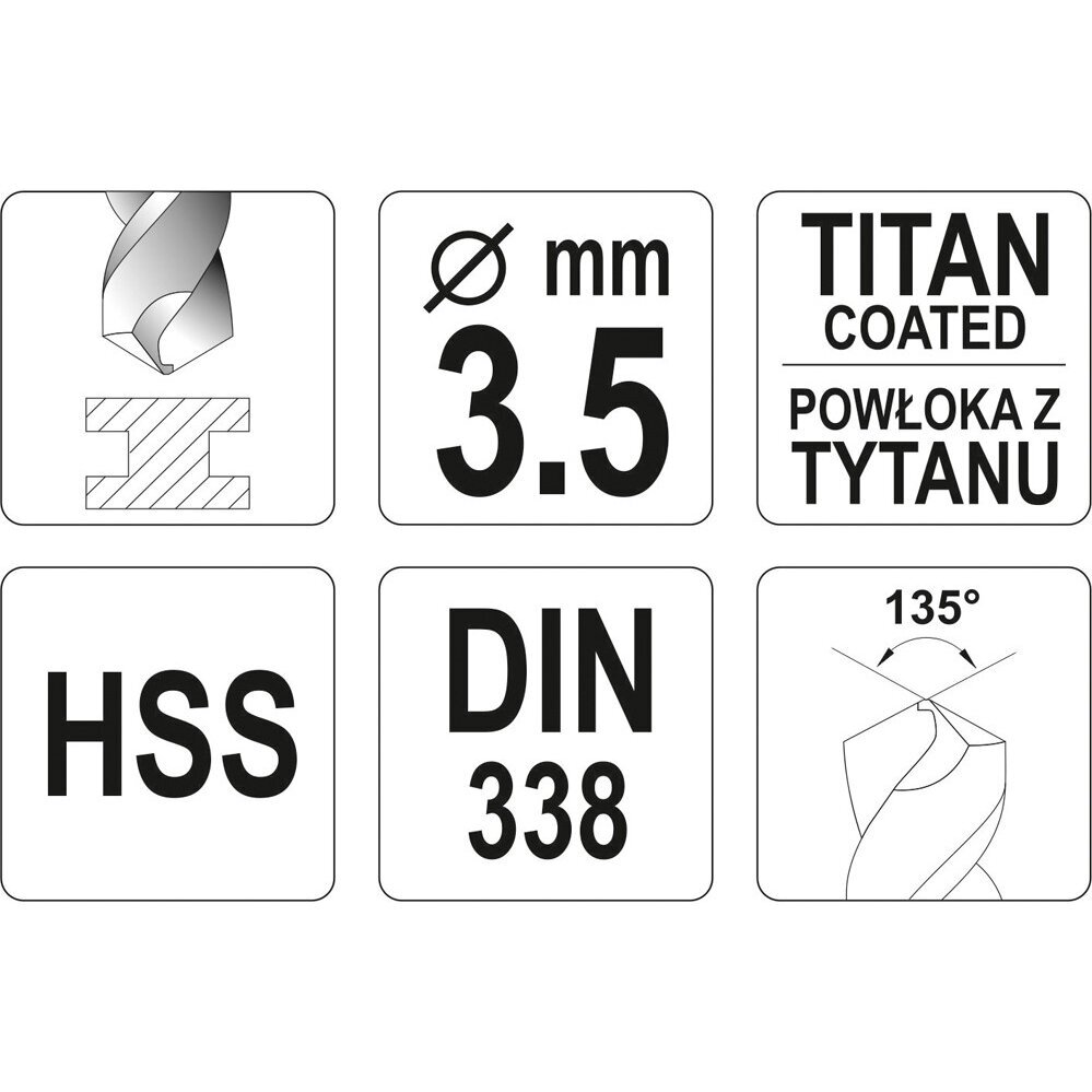 Grąžtas metalui HSS-TiN YATO DIN338 (1–13 mm) 13 Grąžtas metalui HSS-TiN YATO DIN338 (1–13 mm) 13