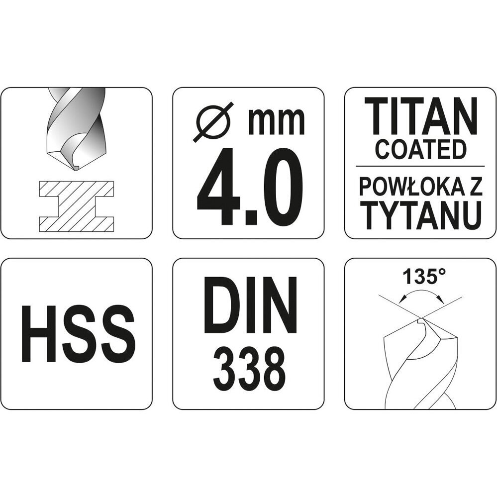 Grąžtas metalui HSS-TiN YATO DIN338 (1–13 mm) 15 Grąžtas metalui HSS-TiN YATO DIN338 (1–13 mm) 15