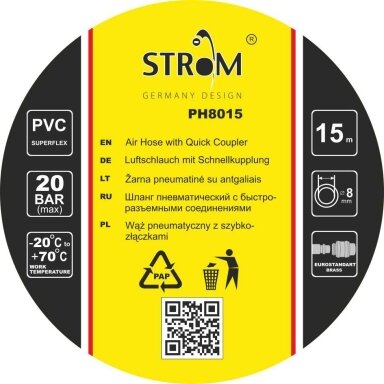 Žarna PVC su žalvarinėmis jungtimis (8x13mm), 15m